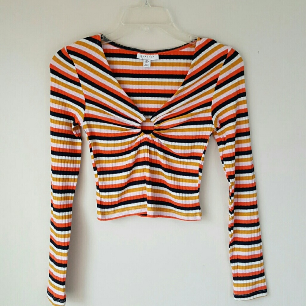 NWT TOPSHOP Stripe Ribbed Crop Top-Size 4 - Picture 2 of 7